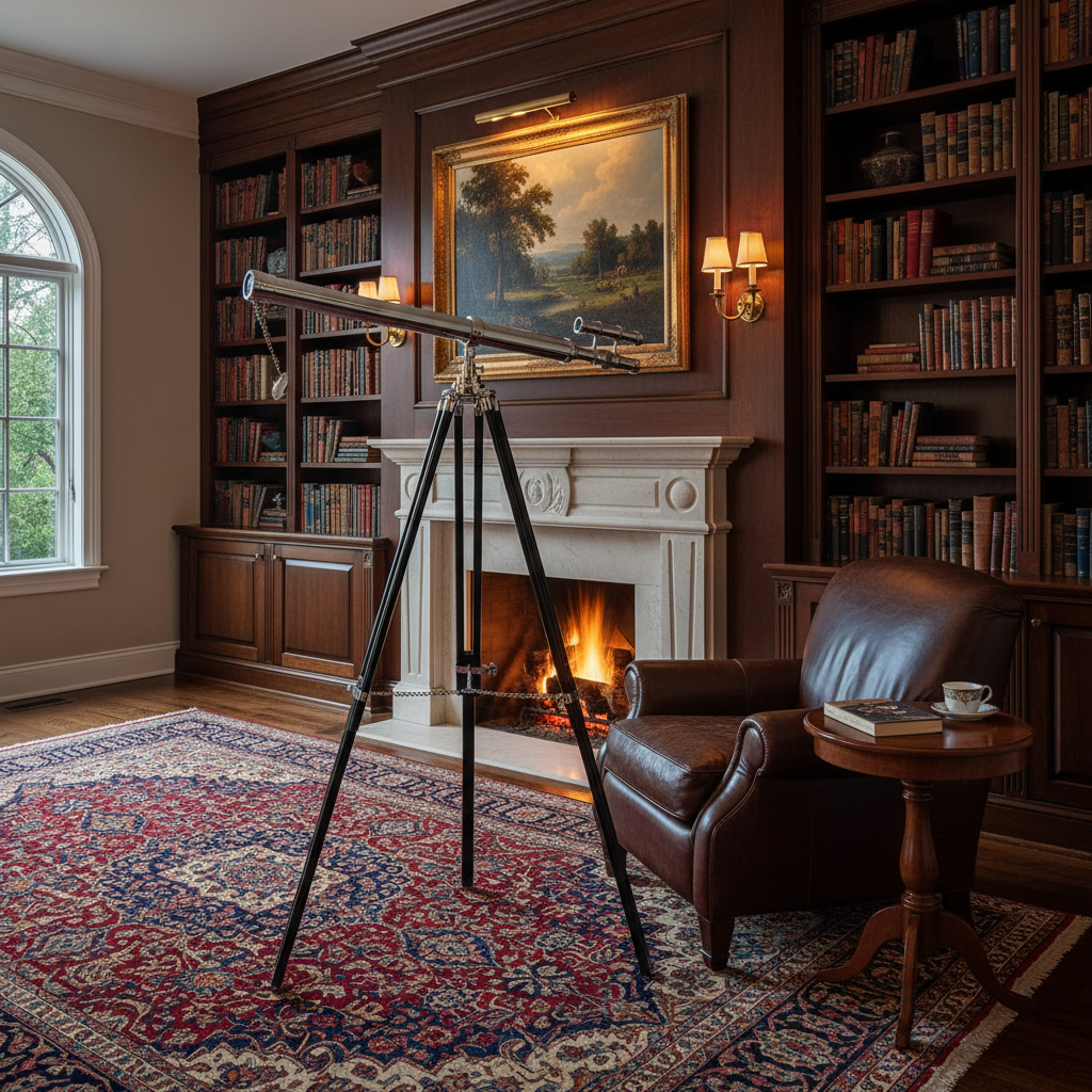 Nickel Silver Telescope - Floor Standing Black Tripod Navy Style 63 Inch