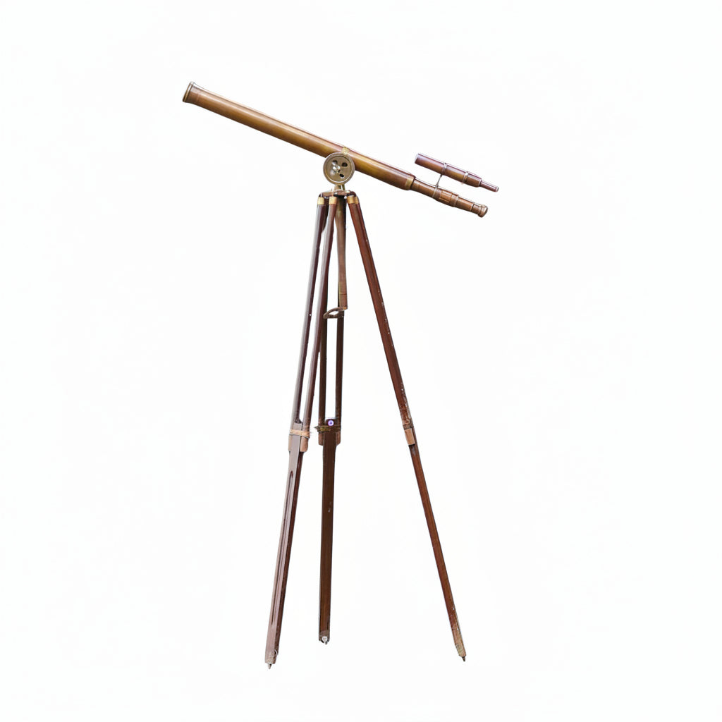 Floor Standing Telescope - 32x Magnification Wooden Tripod Antique Brass 65 Inch