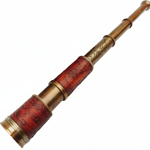 Antique Brass Pirate Telescope 18 Inch - Leather Wrap Handheld Spyglass