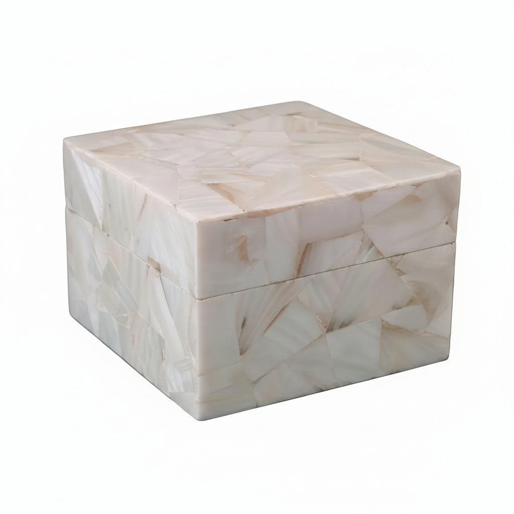 Handcrafted Mother of Pearl Treasure Box - Vintage White Keepsake Organizer