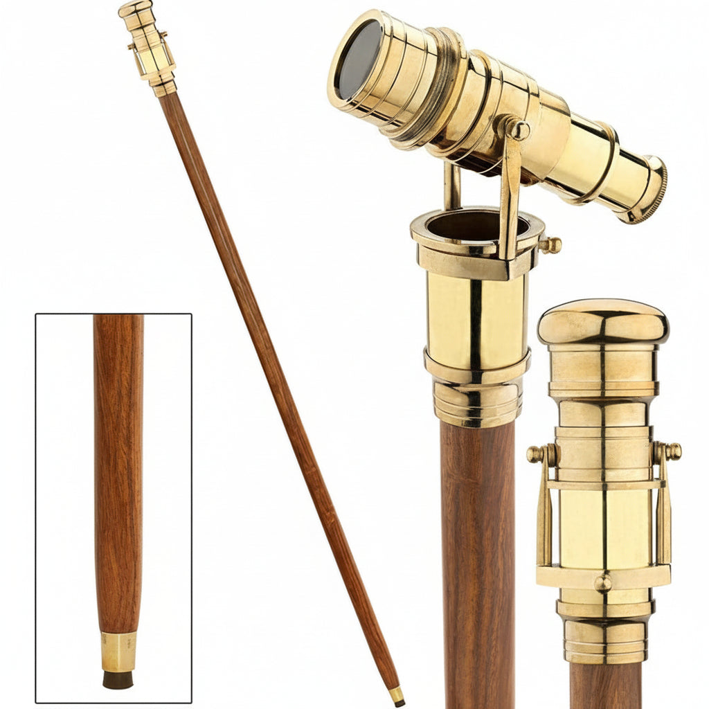 Brass Telescope Walking Stick - Foldable Vintage Nautical Spyglass Cane