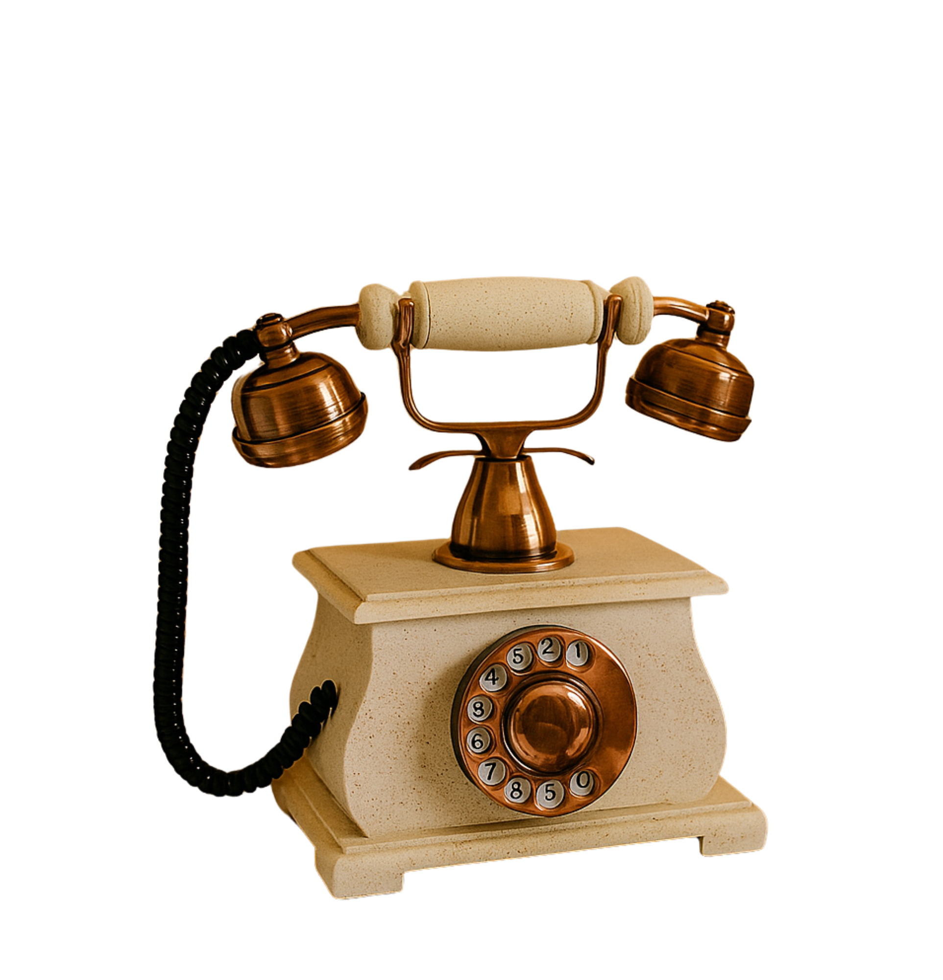 Vintage Rotary Dial Telephone - Antique Brass & White Decorative Showpiece