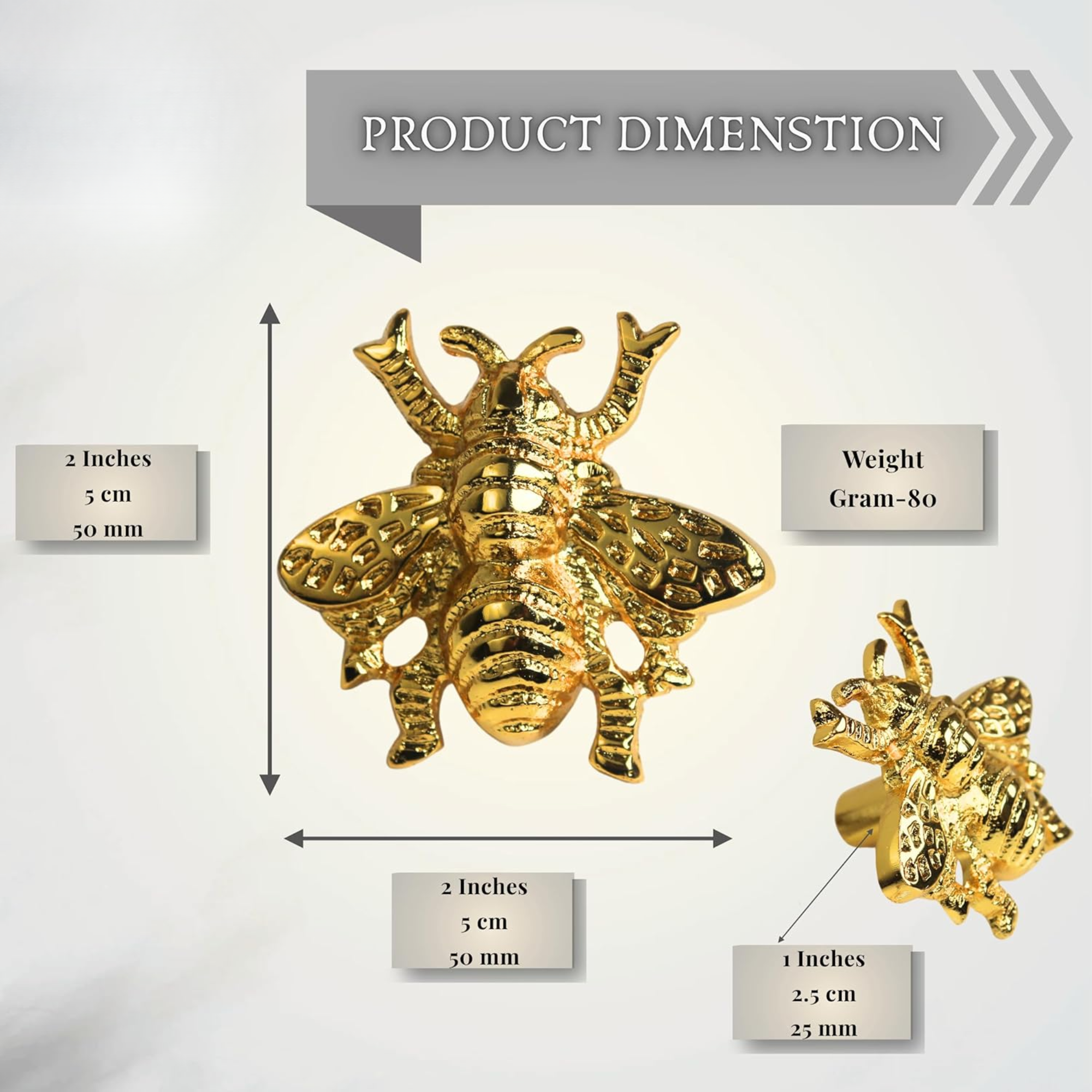 Shiny Brass Honey Bee Cabinet Knob – Golden Drawer Pull for Dresser, Kitchen, Wardrobe & Furniture | Vintage-Style Decorative Handle for Home DIY Decor