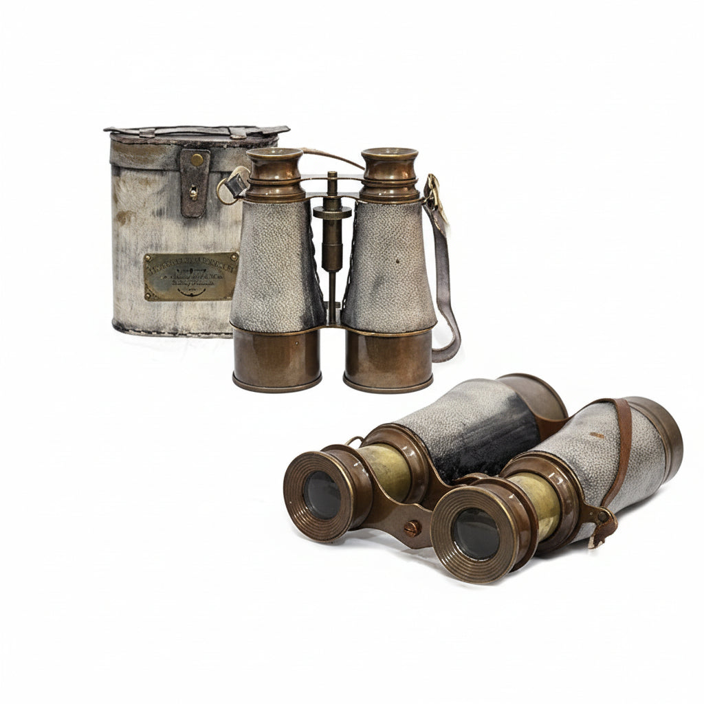 Brass Binocular Gray Leather Case - 15x Pirate Spotting Scope London 1915