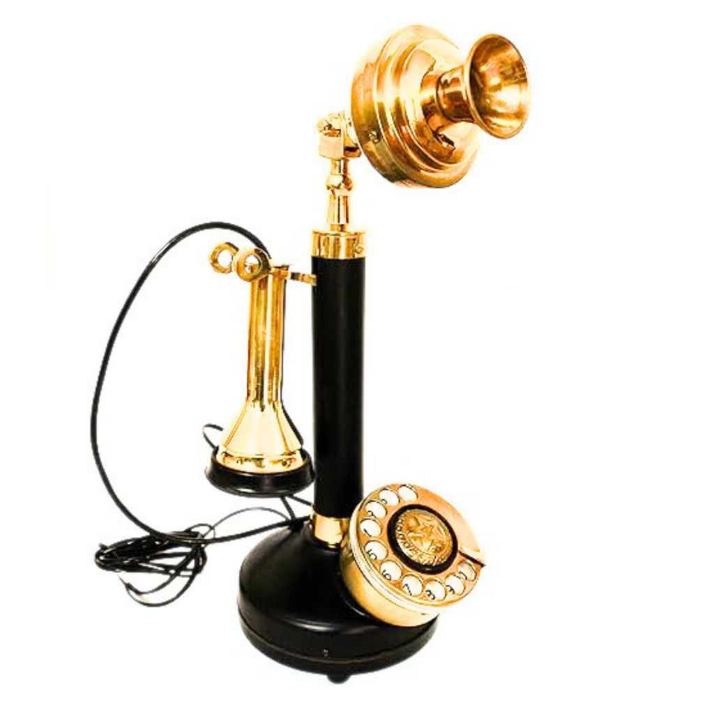Black & Brass Candlestick Rotary Dial Telephone - Vintage Replica Showpiece