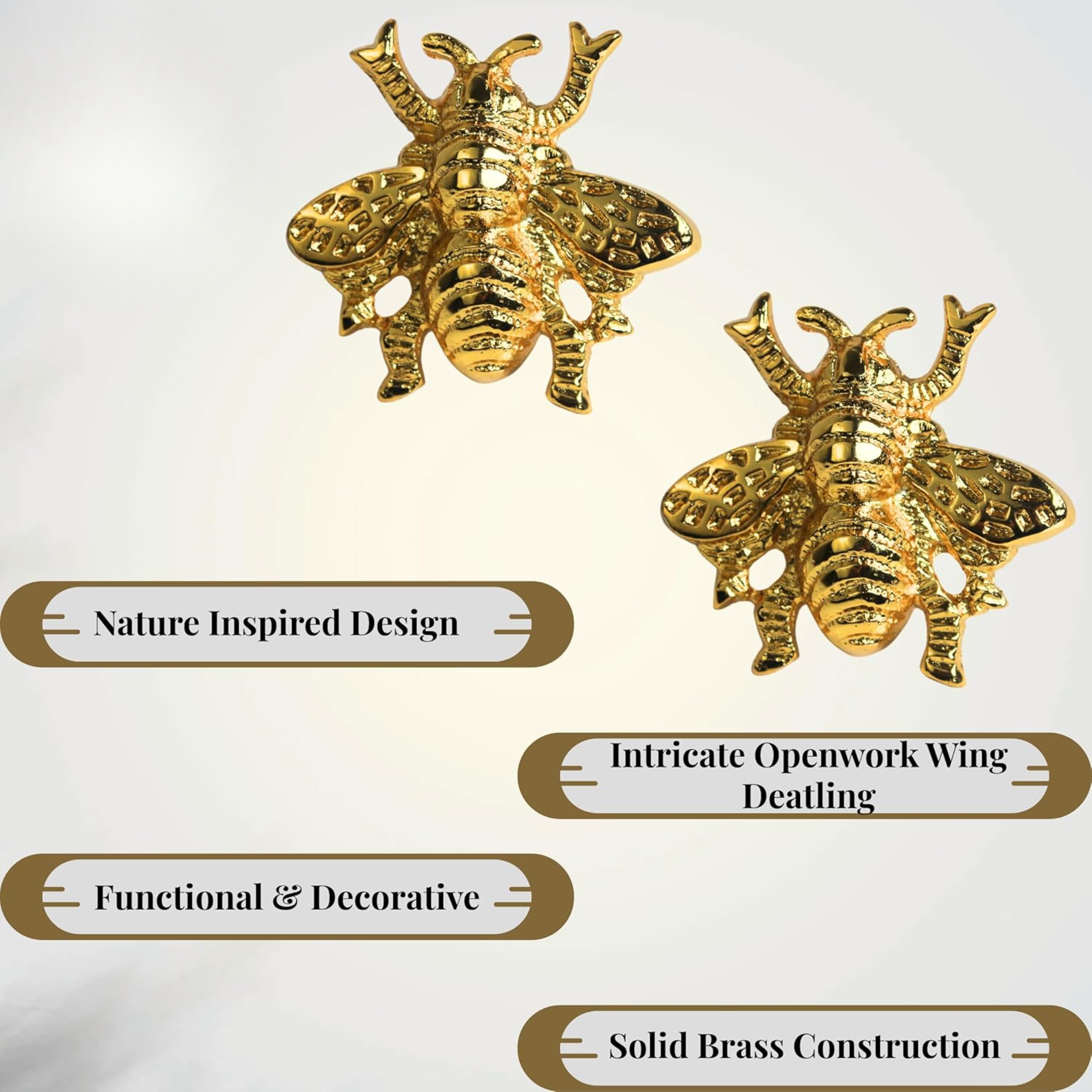 Shiny Brass Honey Bee Cabinet Knob – Golden Drawer Pull for Dresser, Kitchen, Wardrobe & Furniture | Vintage-Style Decorative Handle for Home DIY Decor
