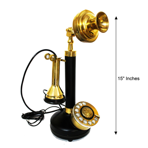Black & Brass Candlestick Rotary Dial Telephone - Vintage Replica Showpiece