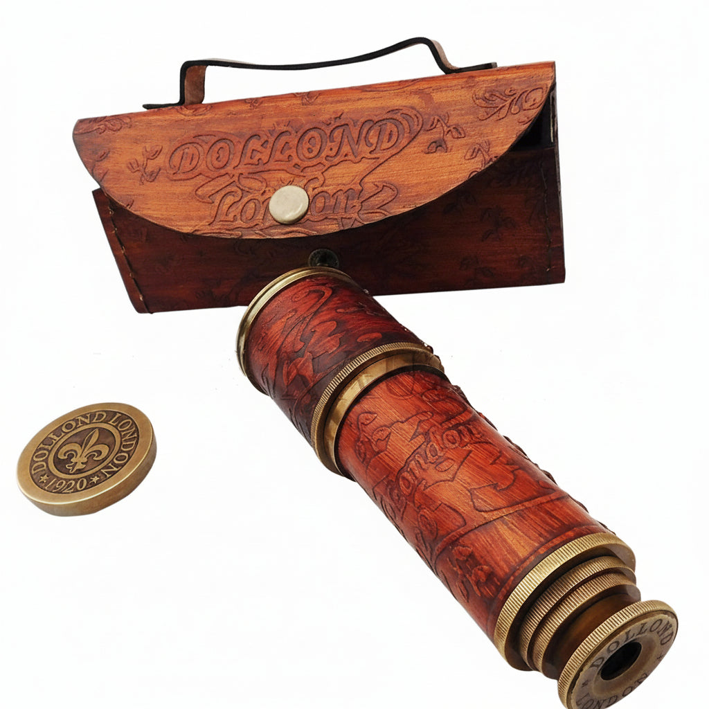 Antique Brass Pirate Telescope 18 Inch - Leather Wrap Handheld Spyglass