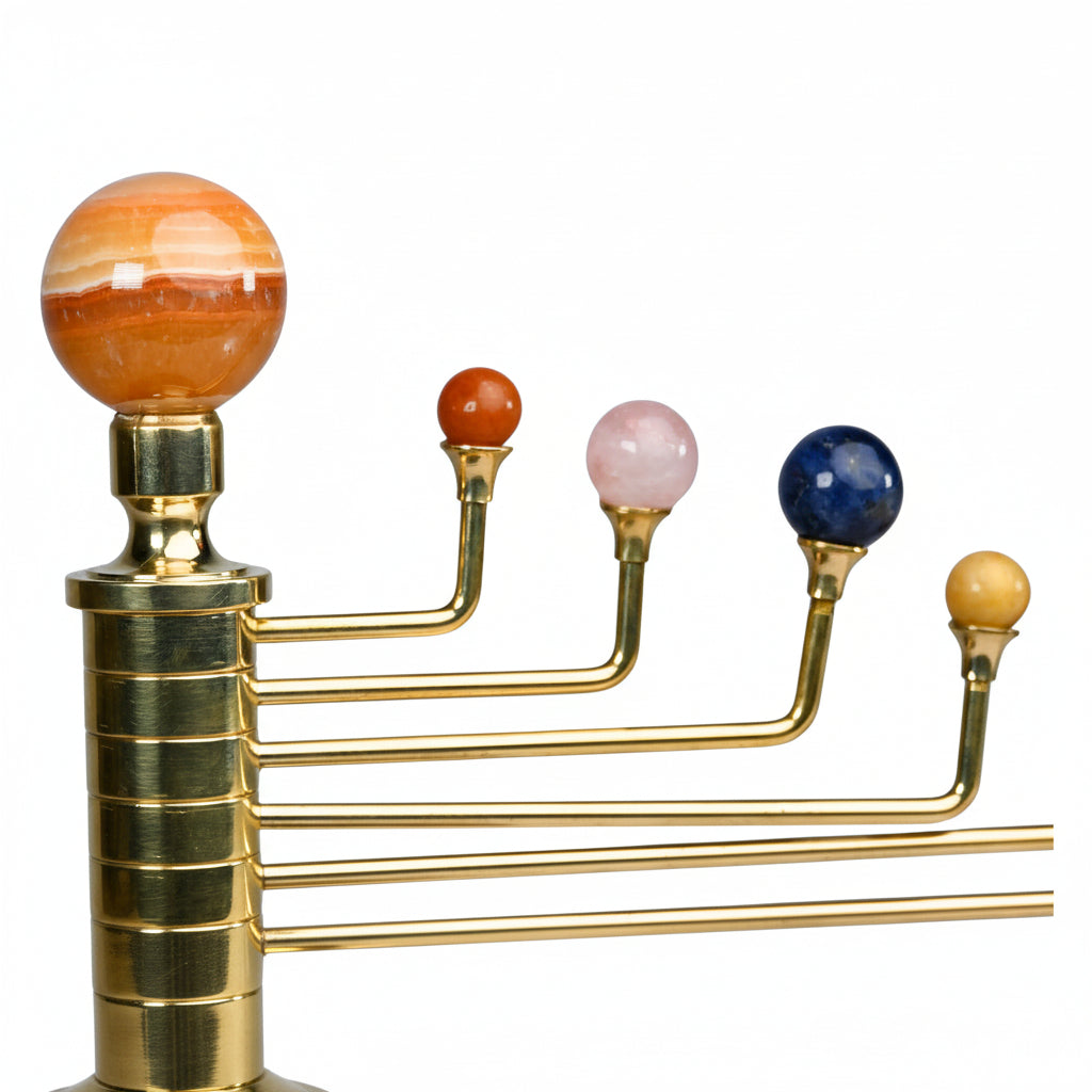 Luxury Gemstone Solar System Orrery - Handcrafted Brass & Natural Gemstone Planets