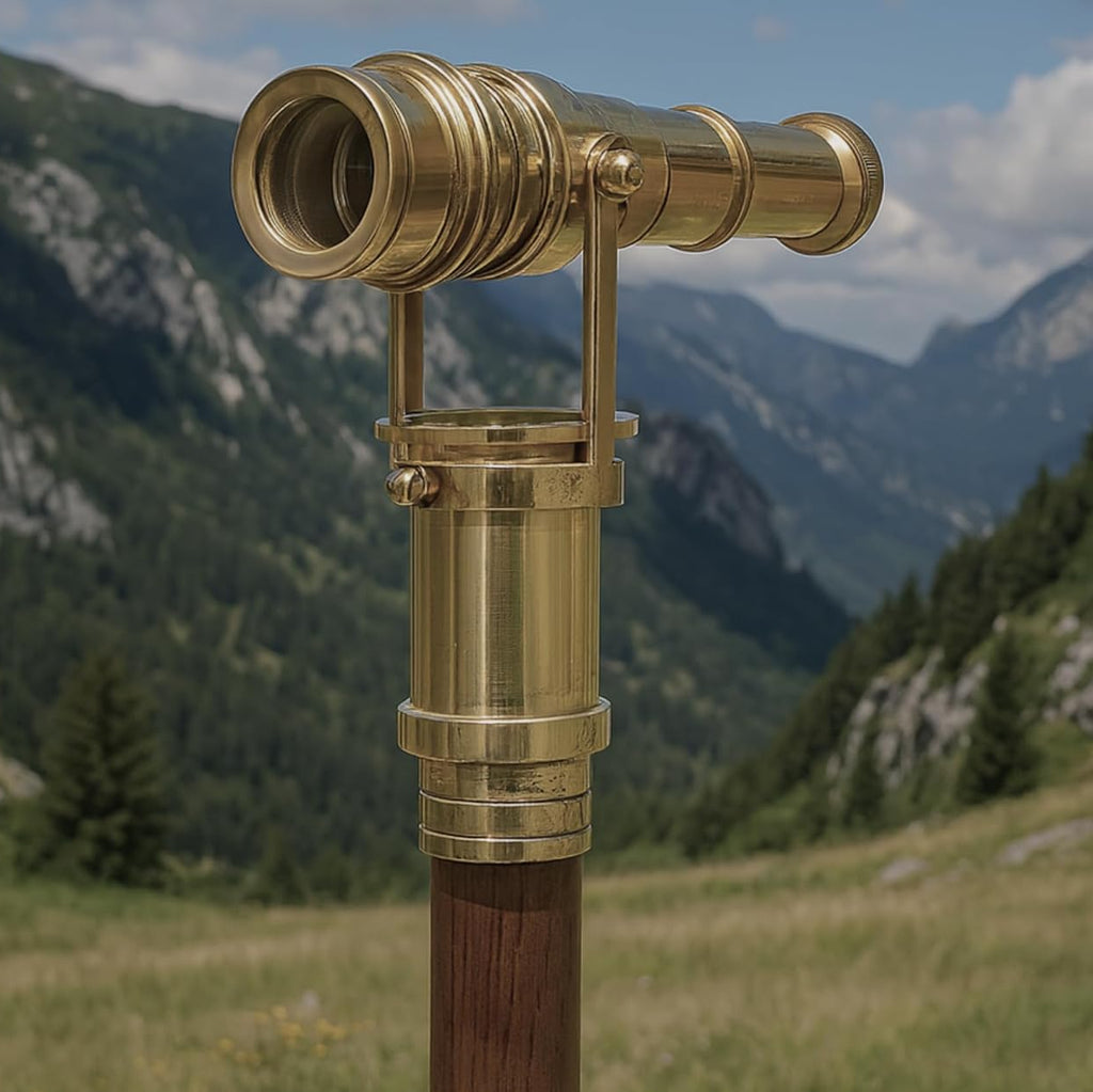 Brass Telescope Walking Stick - Foldable Vintage Nautical Spyglass Cane