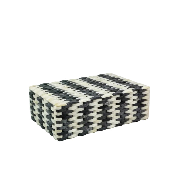 Handcrafted Bone Inlay Storage Box - White & Gray Wooden Jewelry Organizer