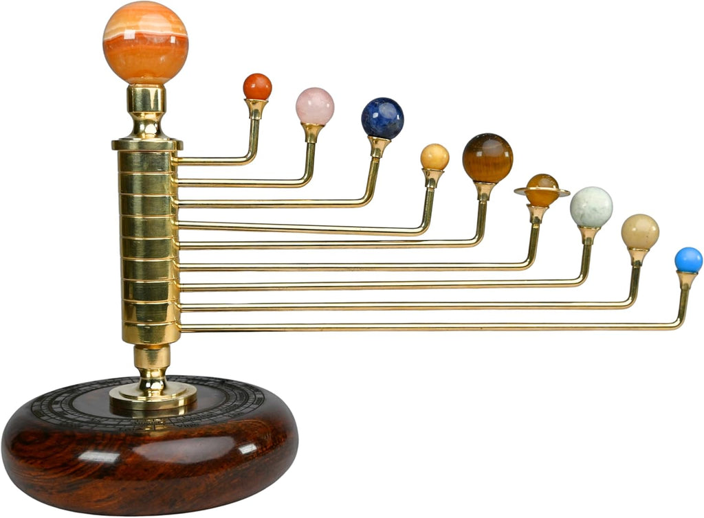 Luxury Gemstone Solar System Orrery - Handcrafted Brass & Natural Gemstone Planets