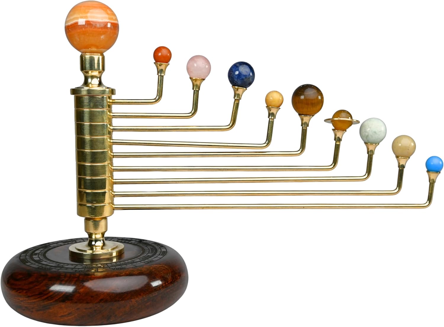 Luxury Gemstone Solar System Orrery - Handcrafted Brass & Natural Gemstone Planets
