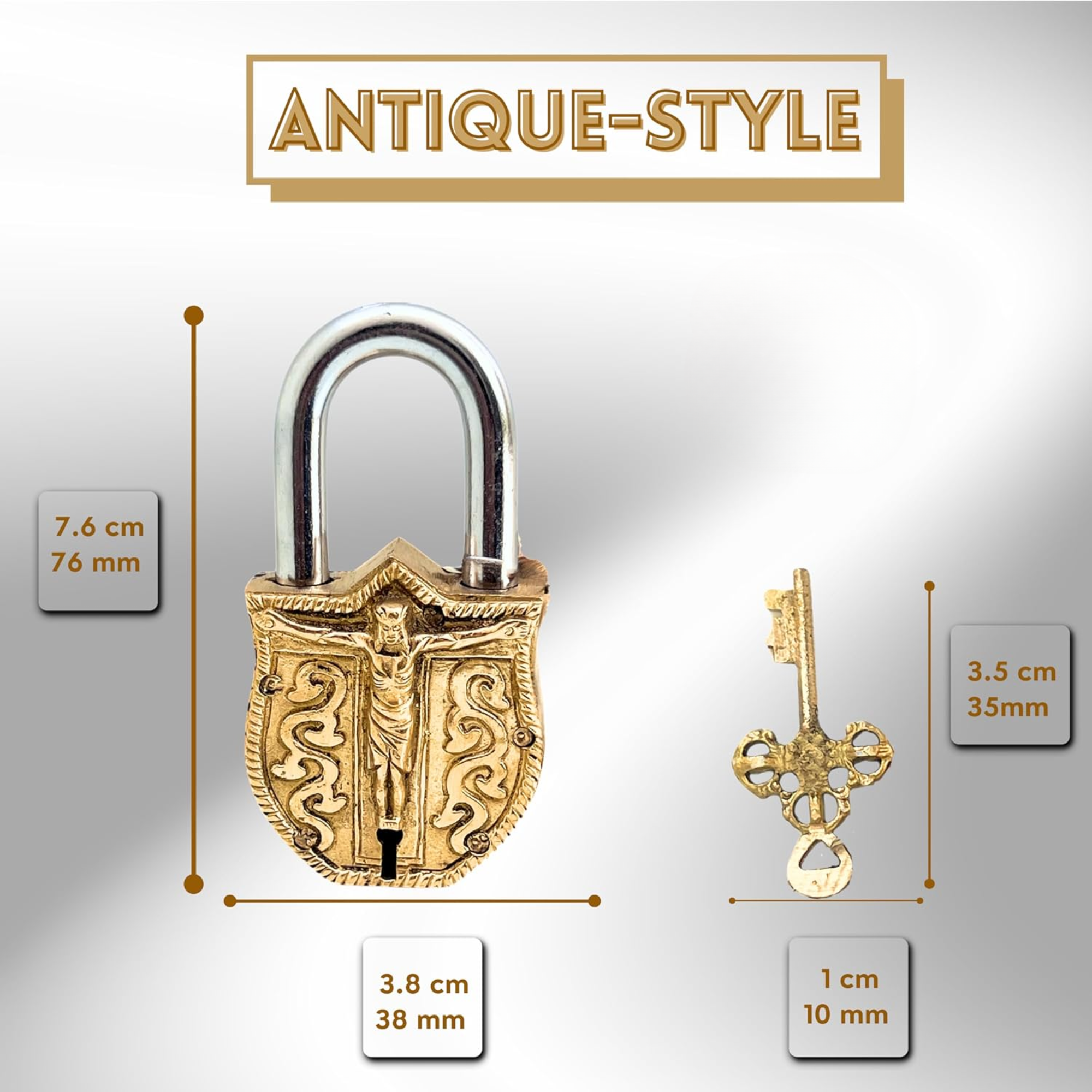 Brass Embossed Jesus Christ Padlock – Vintage Church Lock with Keys