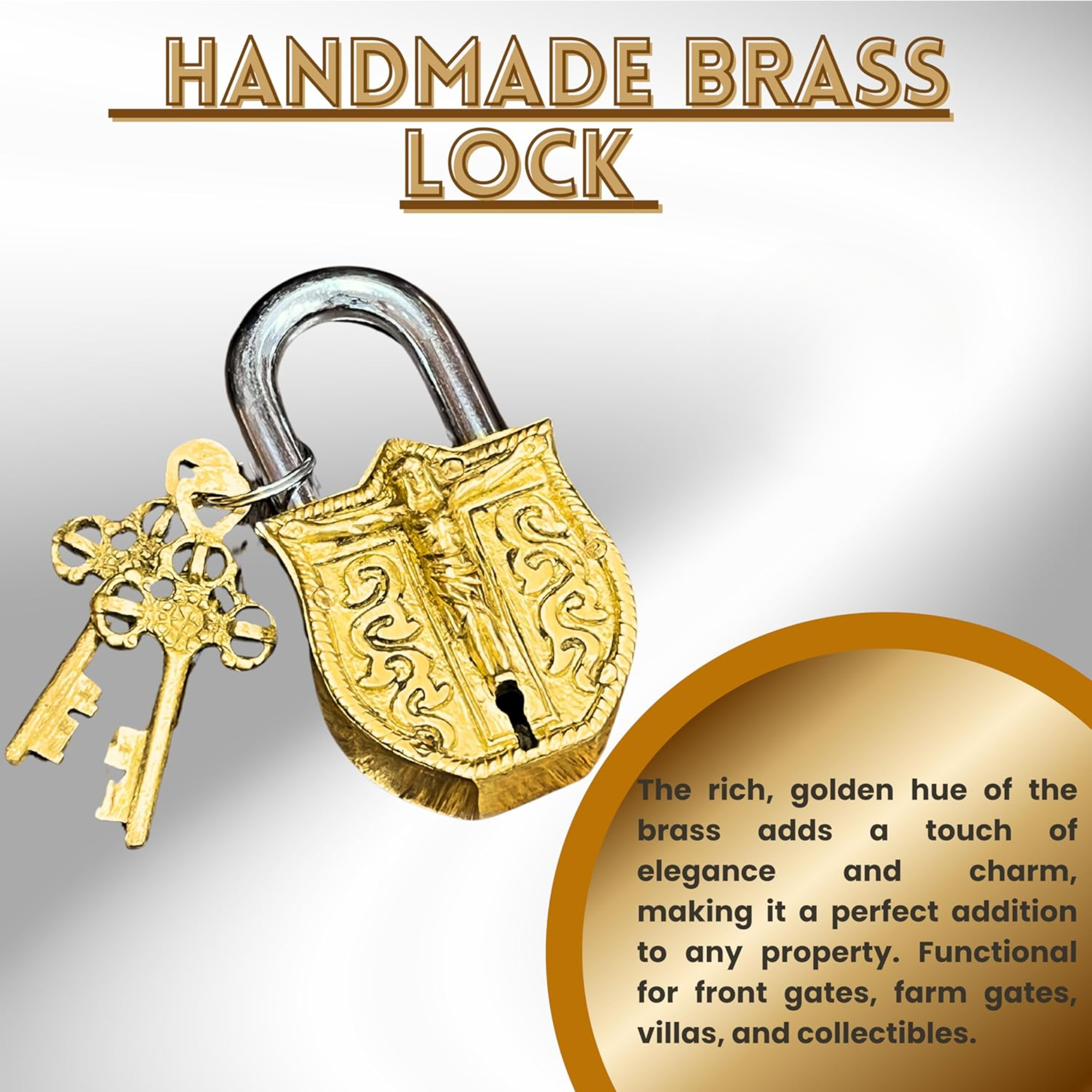 Brass Embossed Jesus Christ Padlock – Vintage Church Lock with Keys