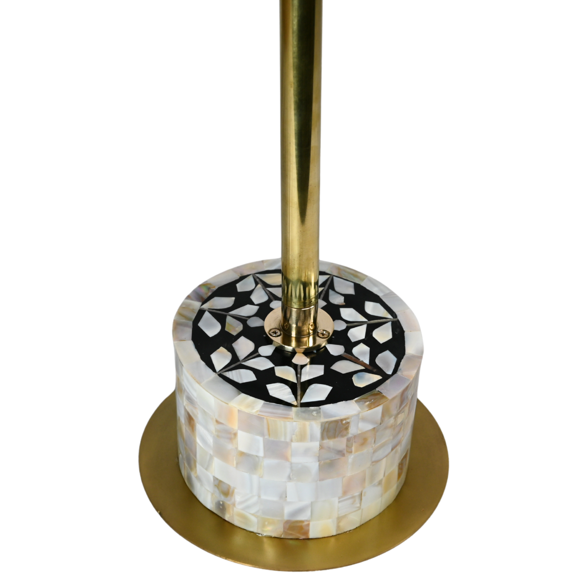 Handmade Black Mother of Pearl Side Table - Brass Stem & Floral Inlay