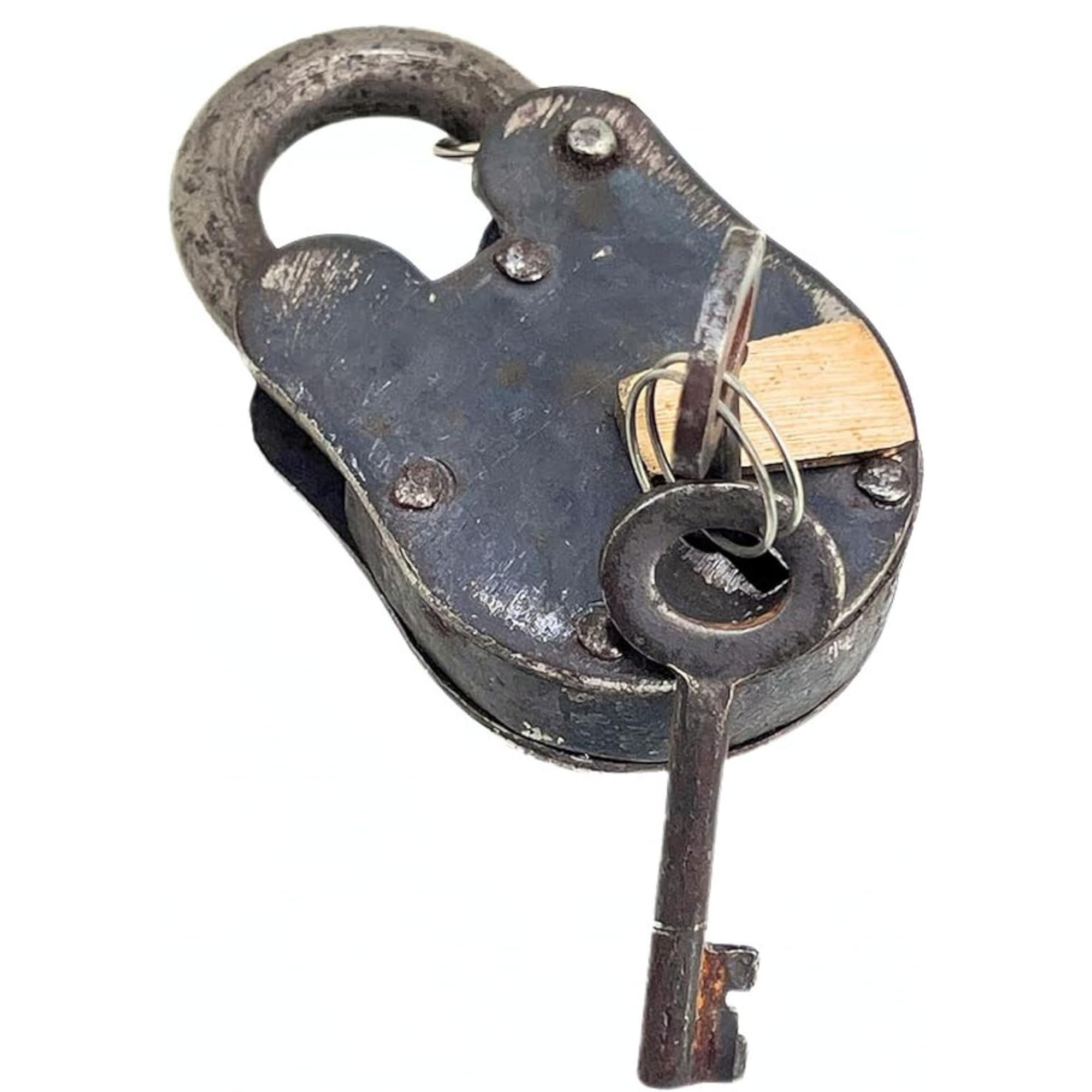 Antique Style Rustic Cast Iron Padlock – Heavy Duty Skeleton Key Lock Set Medieval Iron for Main Door or Jail Locker (3.5X2X0.75 inches)