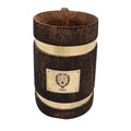 Antique Wooden Drinking Mug with Brass Lion King Logo - Handcrafted Viking Tankard