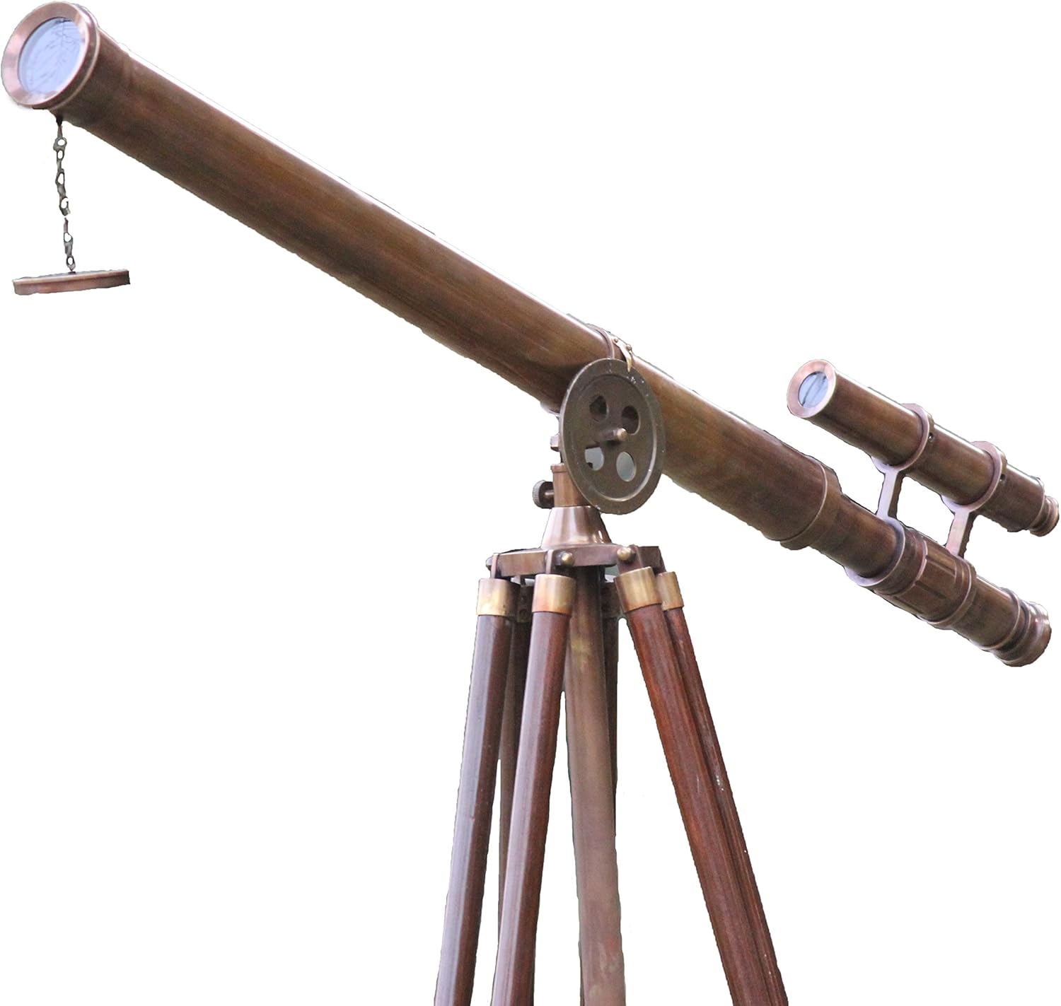 Floor Standing Telescope - 32x Magnification Wooden Tripod Antique Brass 65 Inch