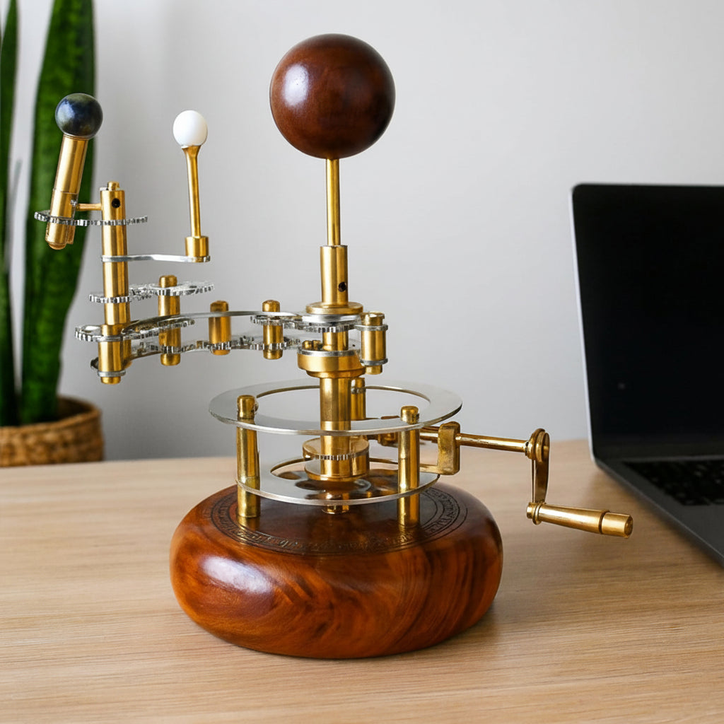 Handcrafted Solar System Orrery Model - Premium Brass & Wood Astronomy Display
