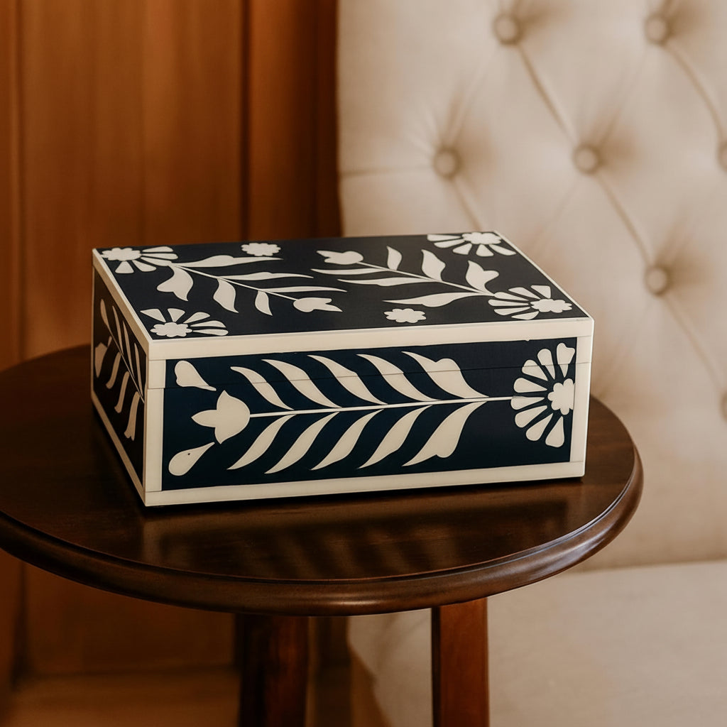Luxury Bone Inlay Storage Box - Handcrafted Floral Jewelry Organizer