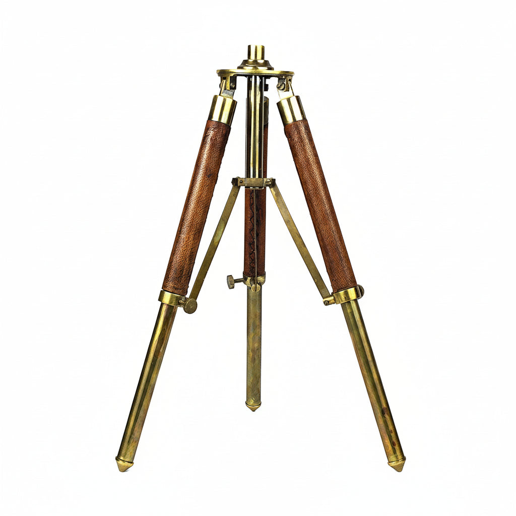 Brass Spyglass Telescope Red Leather - 15x Magnification Wooden Tripod Nautical