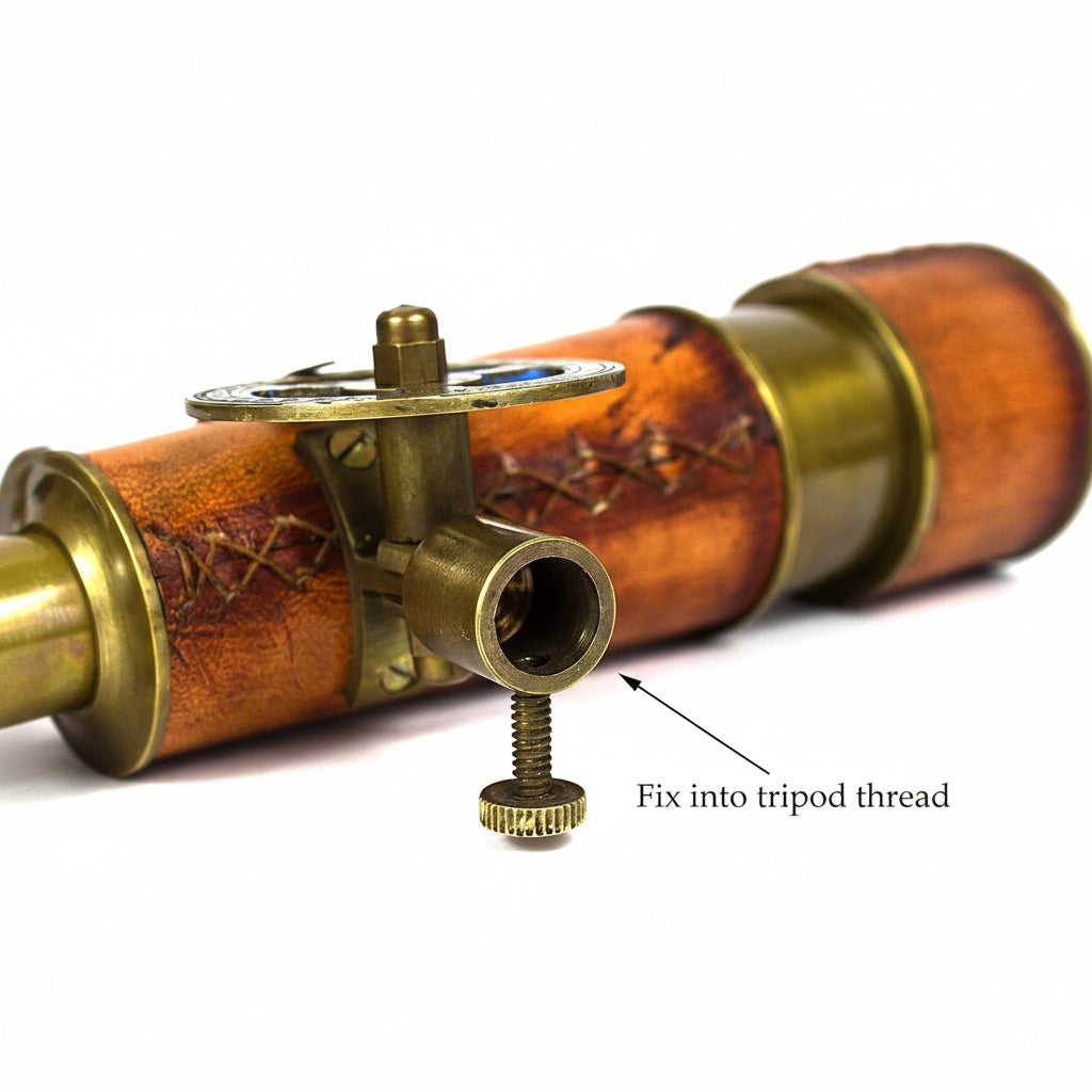 Brass Spyglass Telescope Red Leather - 15x Magnification Wooden Tripod Nautical