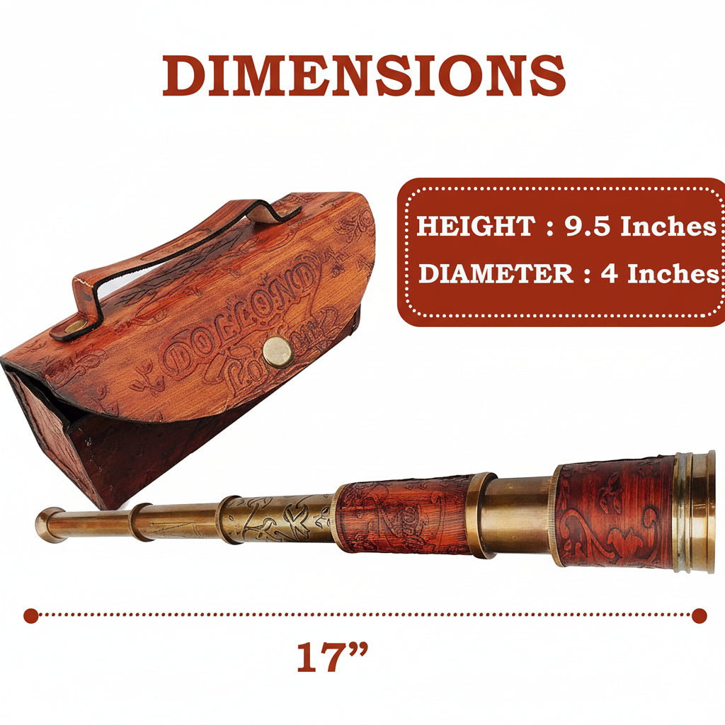 Antique Brass Pirate Telescope 18 Inch - Leather Wrap Handheld Spyglass