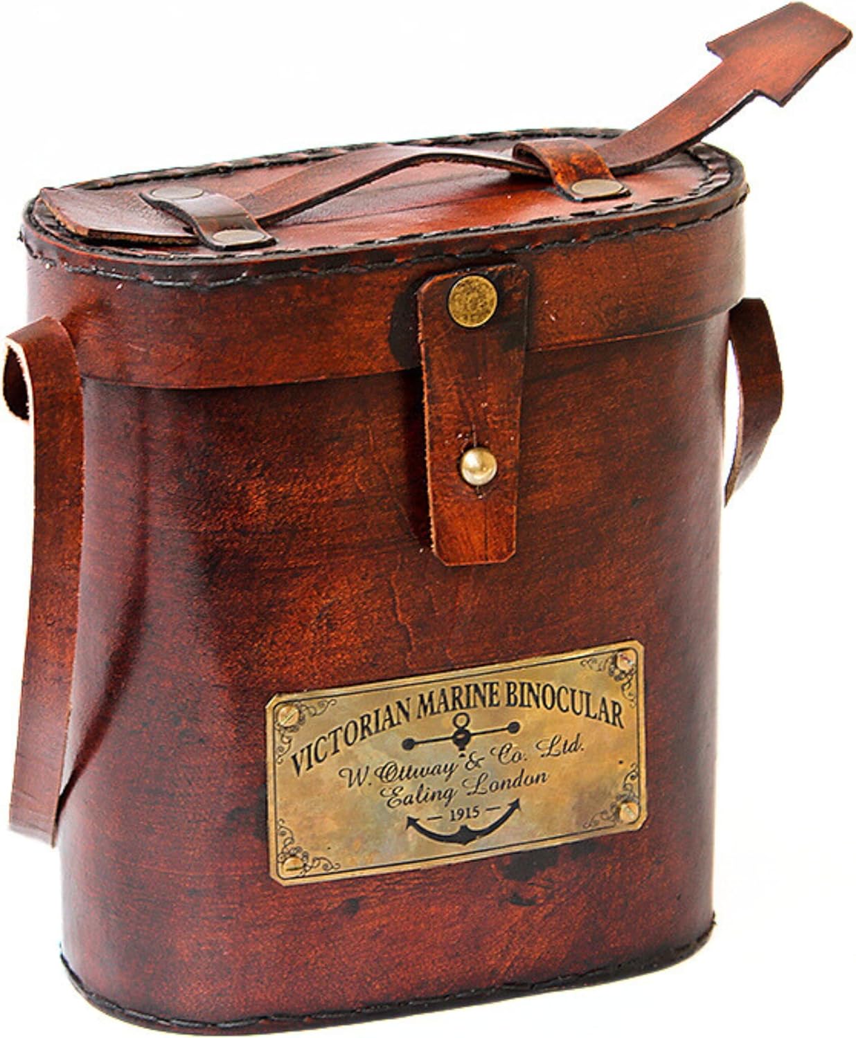 Victorian Marine Brass Binocular - 15x Magnification Leather Case London 1915