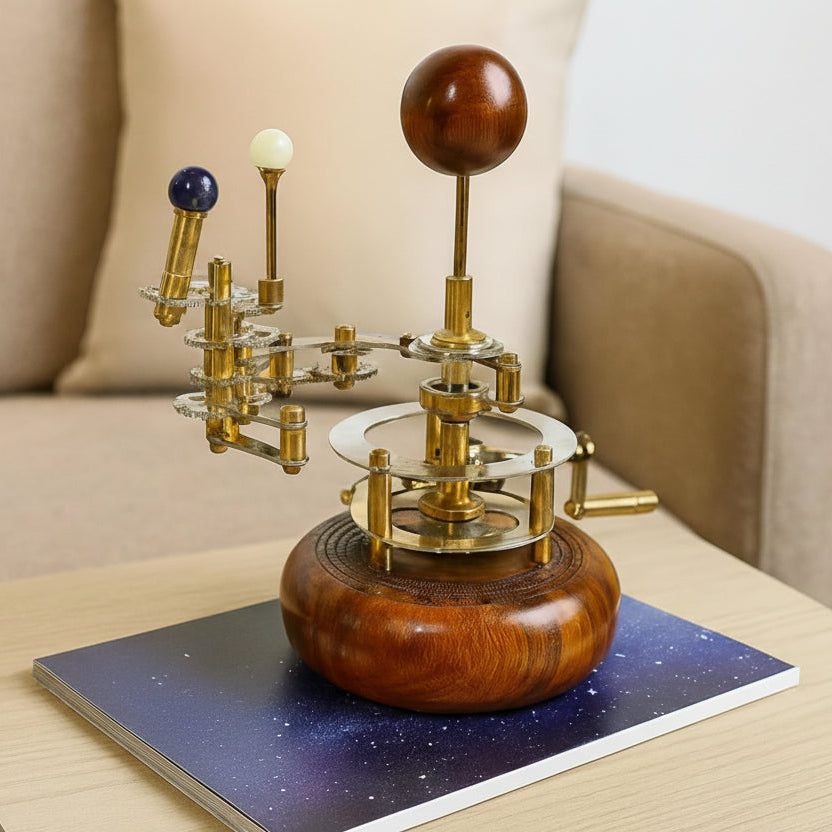 Handcrafted Solar System Orrery Model - Premium Brass & Wood Astronomy Display