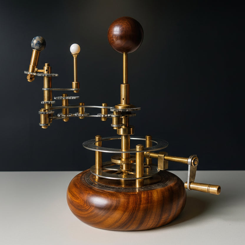 Handcrafted Solar System Orrery Model - Premium Brass & Wood Astronomy Display