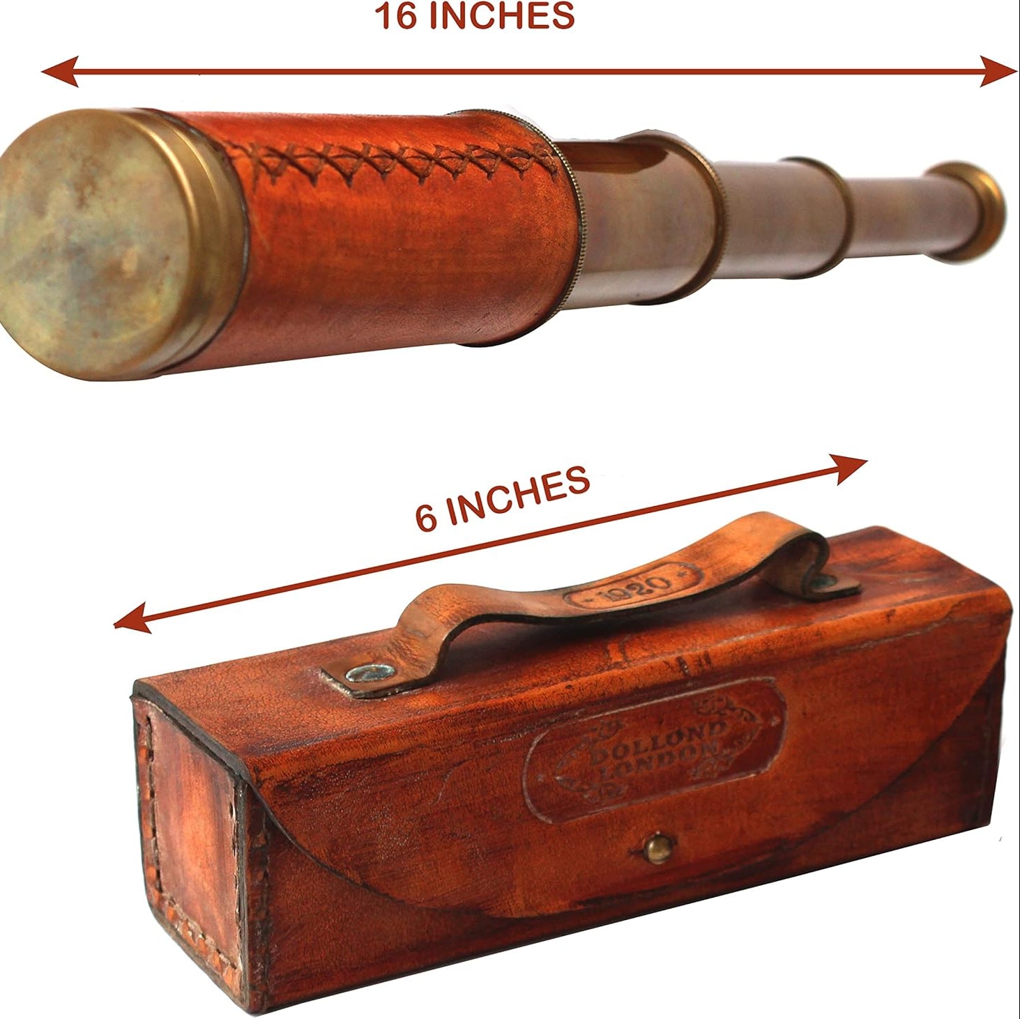 Brass Telescope Orange Leather Case - 15x Collapsible Dollond London 1920