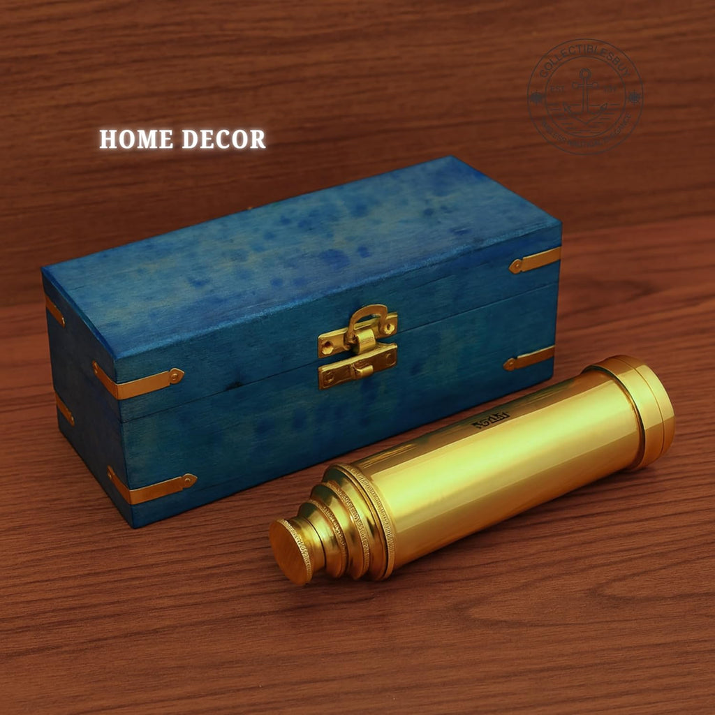 Brass Pirate Spyglass Telescope - 15x Magnification Blue Wooden Box Handheld
