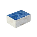 Handcrafted Blue Bone Inlay Box - Chevron Mosaic Jewelry Organizer