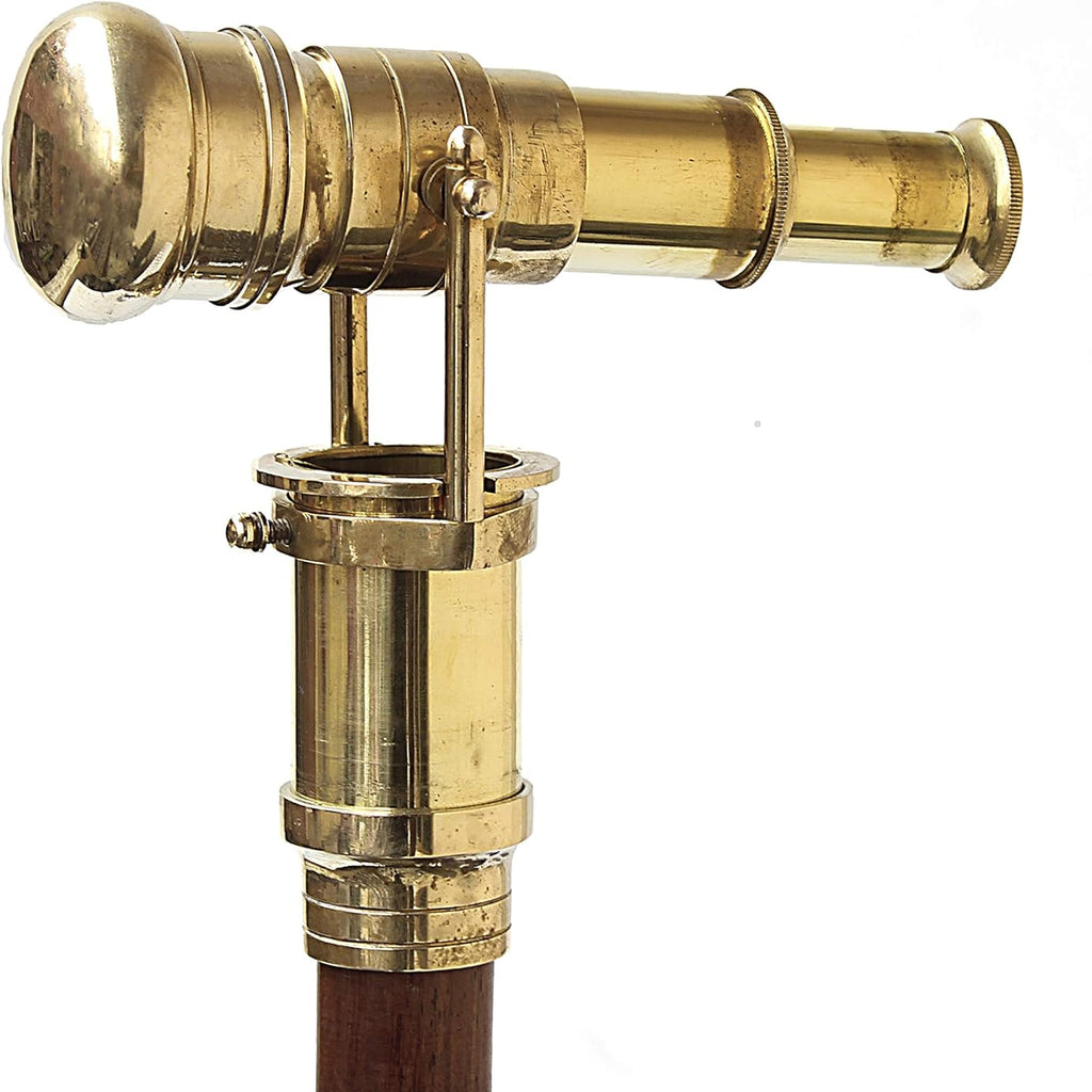 Brass Telescope Walking Stick - Foldable Vintage Nautical Spyglass Cane
