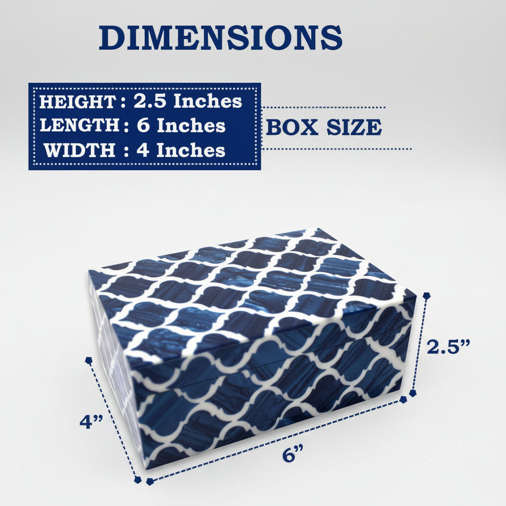 Handcrafted Blue & White Resin Inlay Jewelry Box - Antique Style Storage