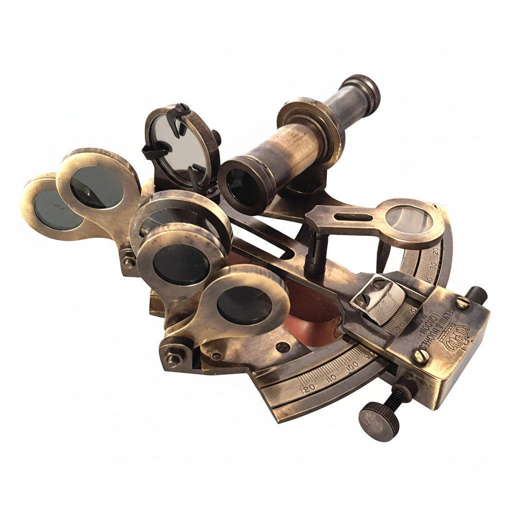 Brass Sextant Antique Navigation Instrument - German Model Wooden Case