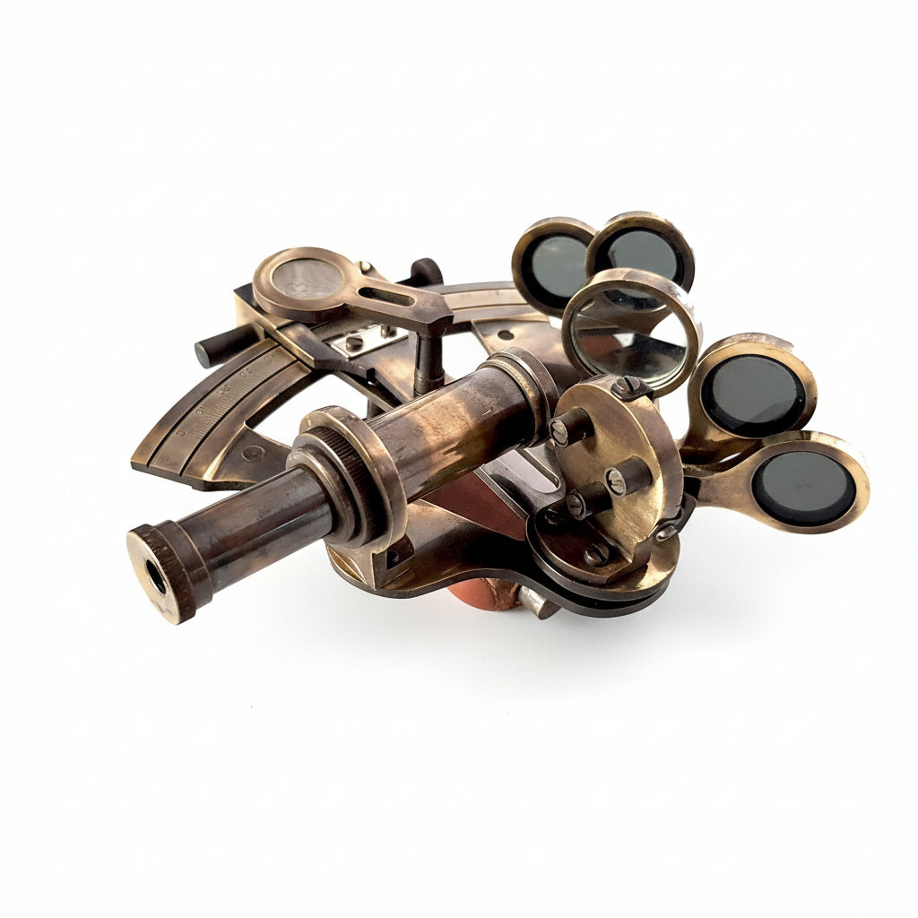 Brass Sextant Antique Navigation Instrument - German Model Wooden Case