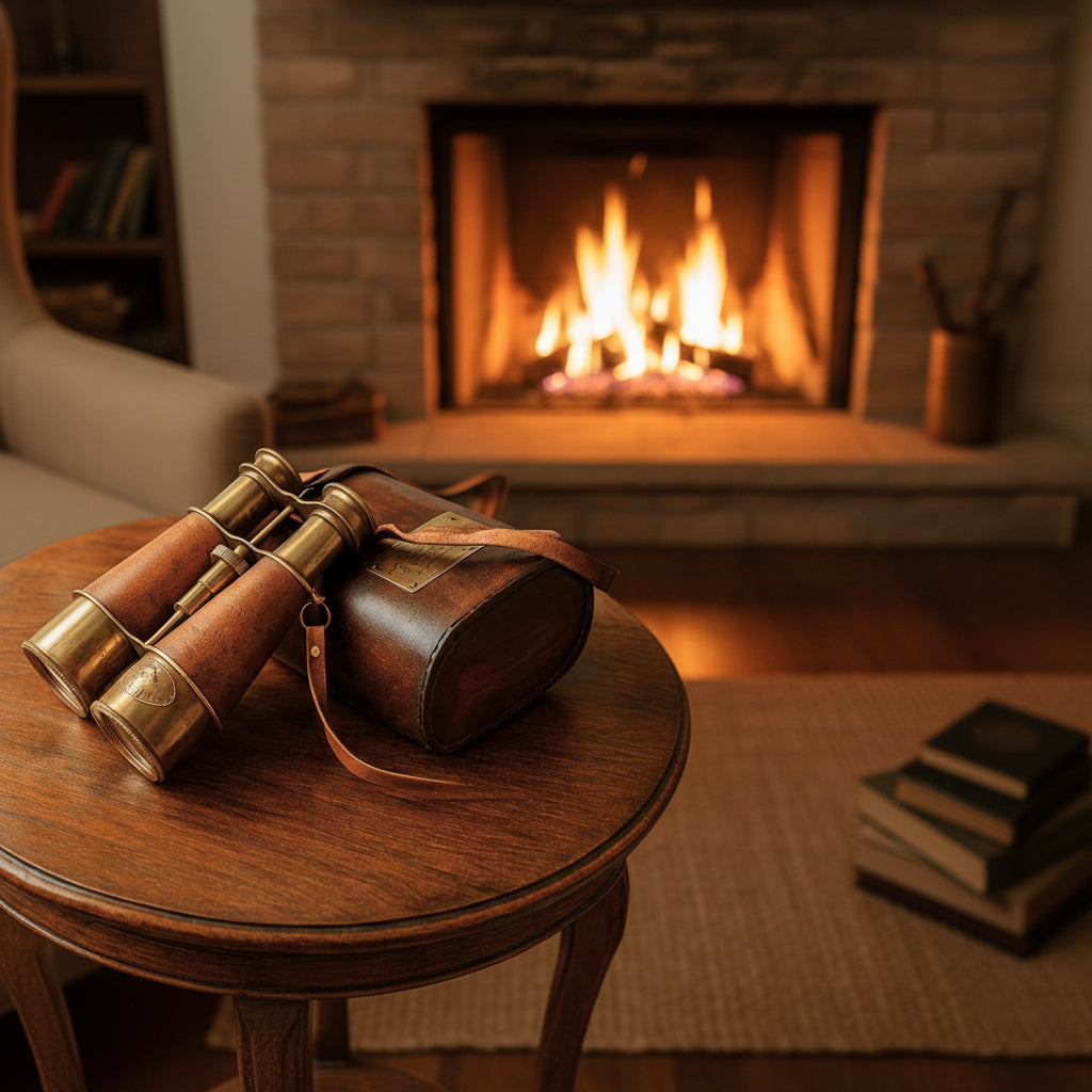 Victorian Marine Brass Binocular - 15x Magnification Leather Case London 1915