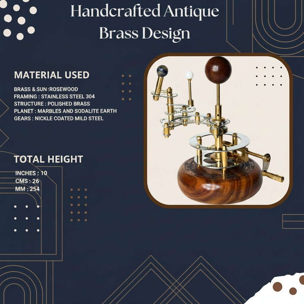 Handcrafted Solar System Orrery Model - Premium Brass & Wood Astronomy Display
