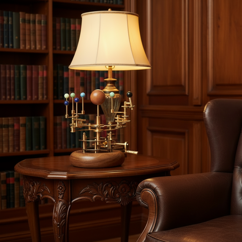 Brass Orrery Solar System Model Functional Planetarium with Wooden Base Full 7-Planet Gear Mechanism Steampunk Decor, Educational Gift, Astronomy Collectible