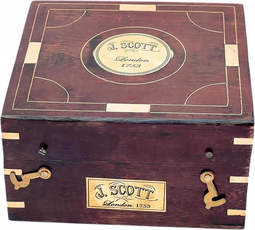 J Scott Navy Brass Sextant 5 Inch - Handmade Wooden Box Navigation Instrument