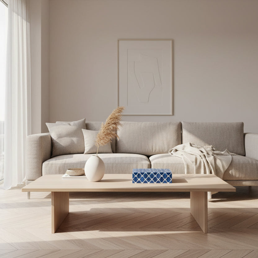 Handcrafted Blue & White Resin Inlay Jewelry Box - Antique Style Storage