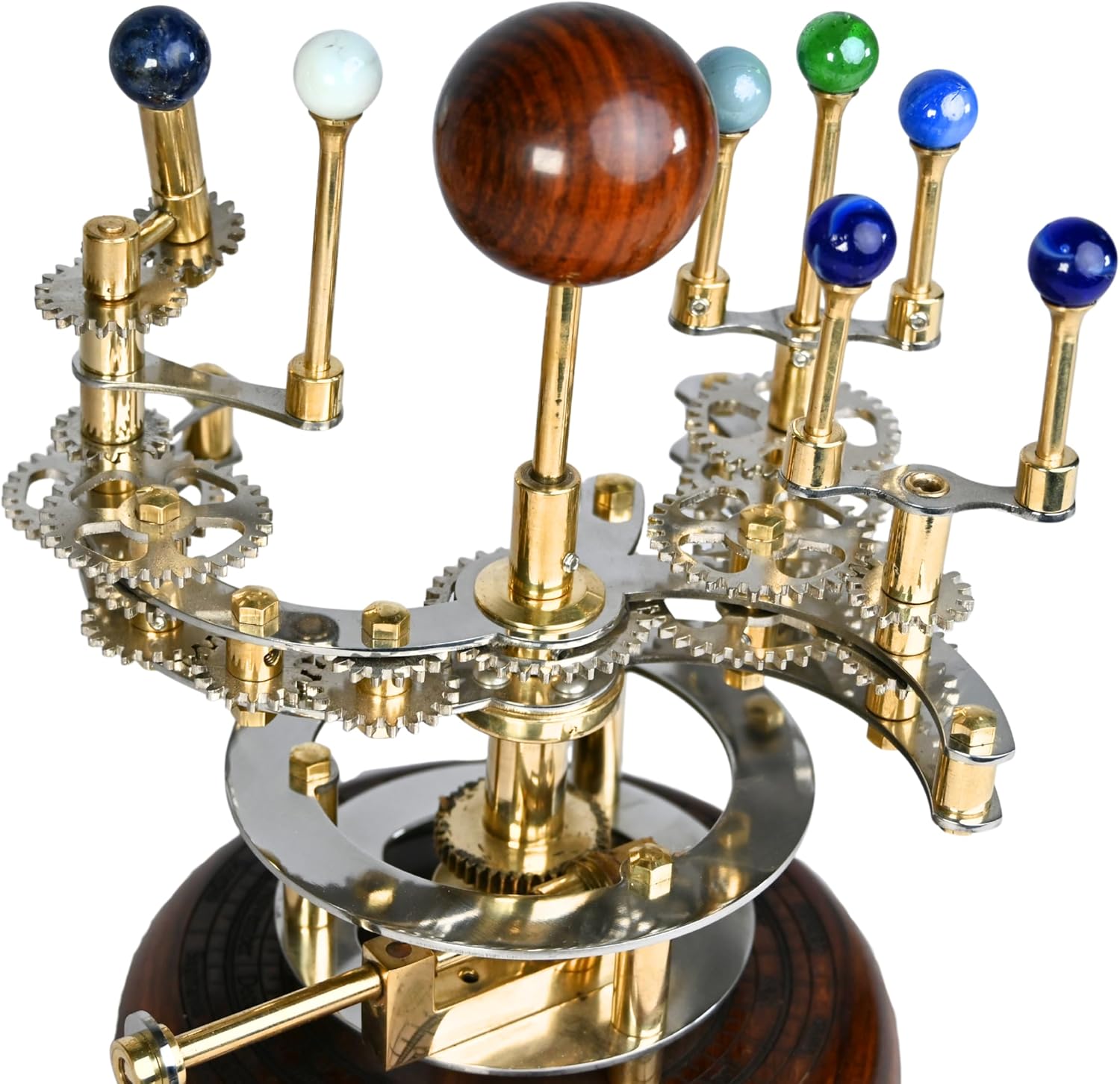 Brass Orrery Solar System Model Functional Planetarium with Wooden Base Full 7-Planet Gear Mechanism Steampunk Decor, Educational Gift, Astronomy Collectible