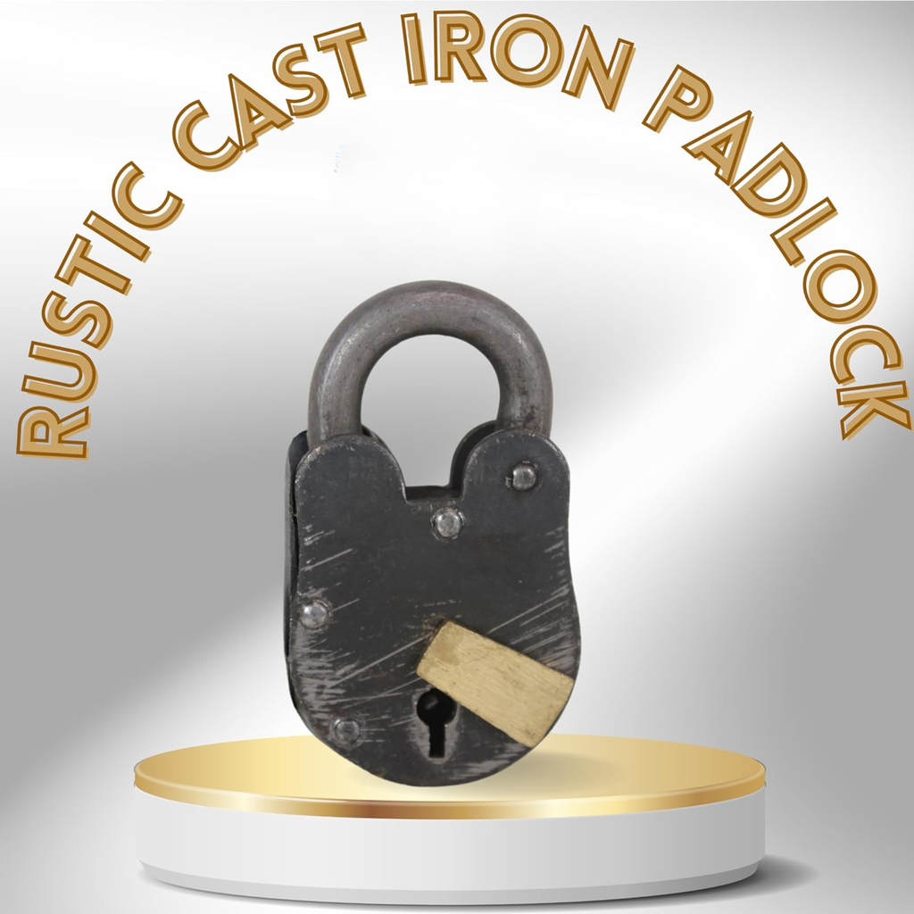 Antique Style Rustic Cast Iron Padlock – Heavy Duty Skeleton Key Lock Set Medieval Iron for Main Door or Jail Locker (3.5X2X0.75 inches)