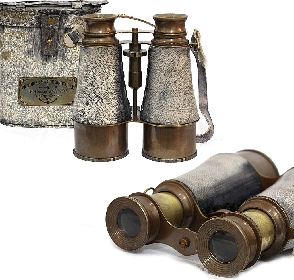 Brass Binocular Gray Leather Case - 15x Pirate Spotting Scope London 1915