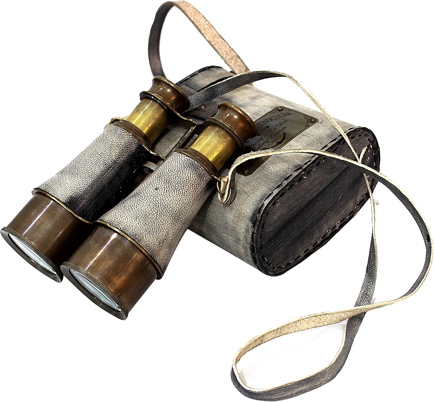 Brass Binocular Gray Leather Case - 15x Pirate Spotting Scope London 1915