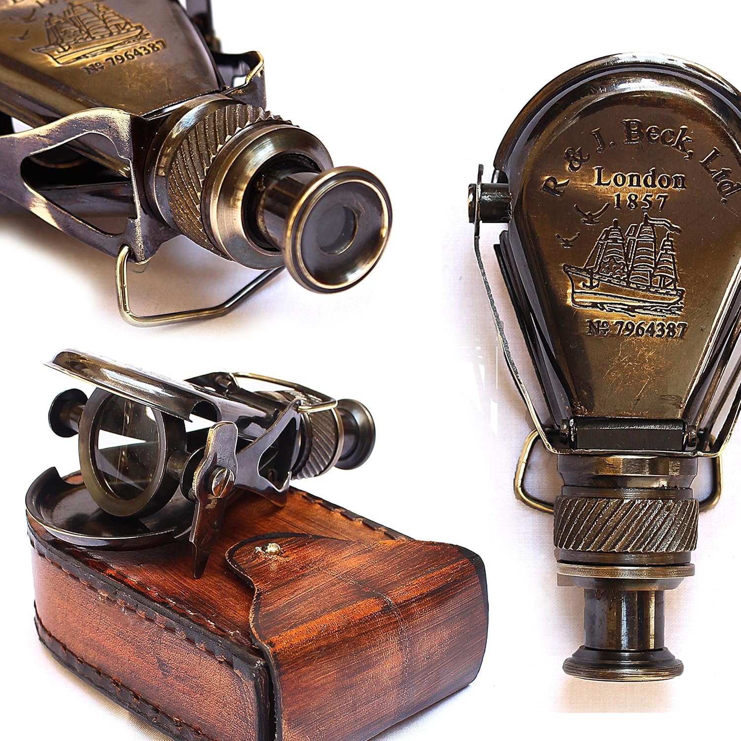 R & J Beck Brass Monocular Telescope - Vintage 1857 Marine Nautical Decor