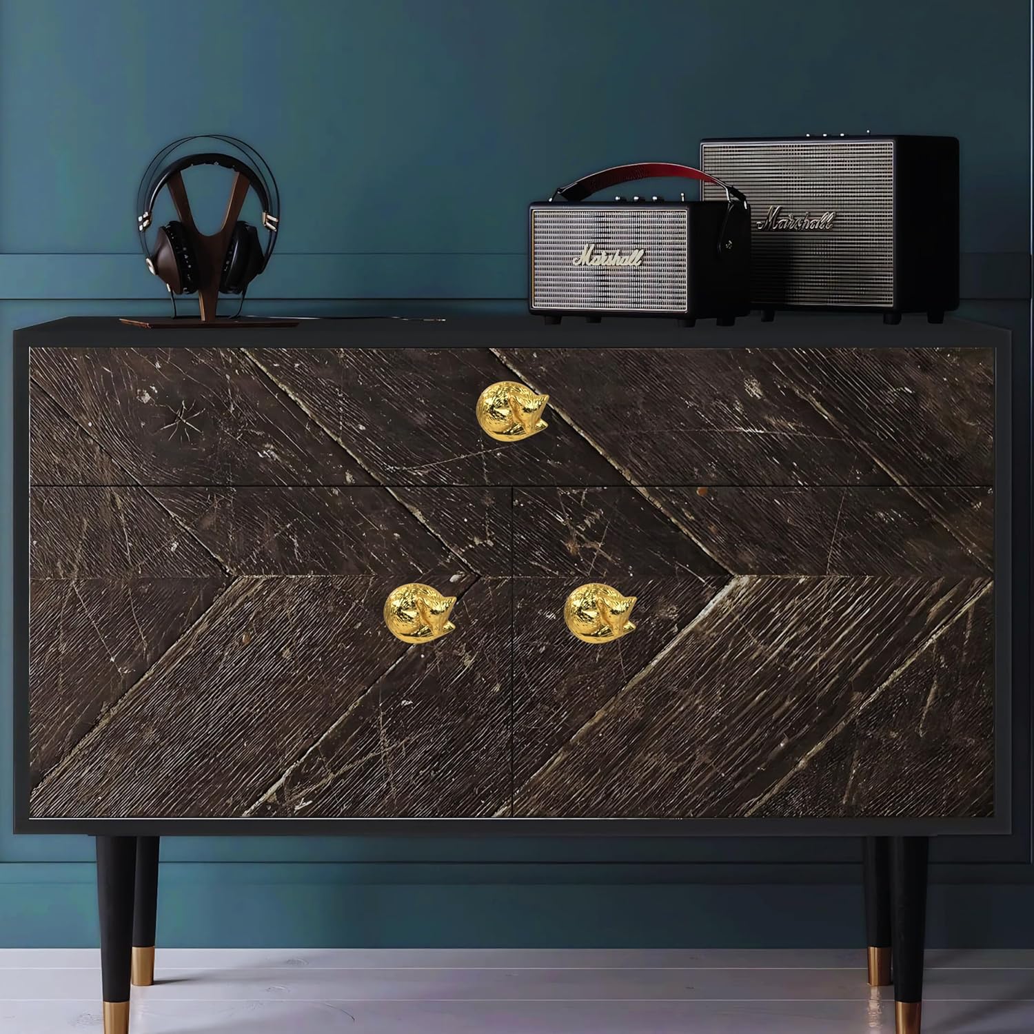 Shiny Brass Sleeping Fox Cabinet Knobs – Animal Drawer Pulls for Room, Cupboard, Closet, Dresser & Furniture Hardware | Wood Decor Knob Set (Pack of 2)