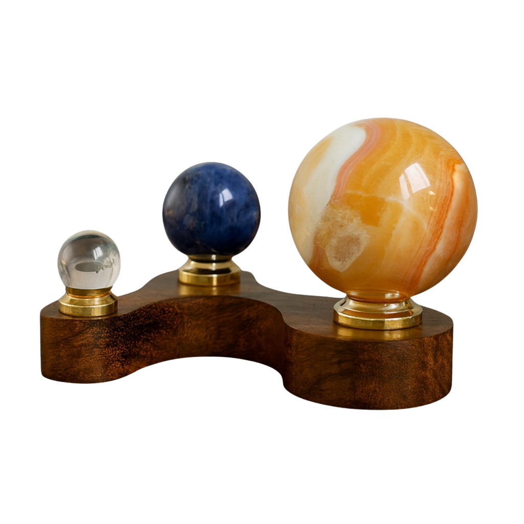 Gemstone Planetarium Solar System Mini - Handcrafted Crystal Planets Wooden Base